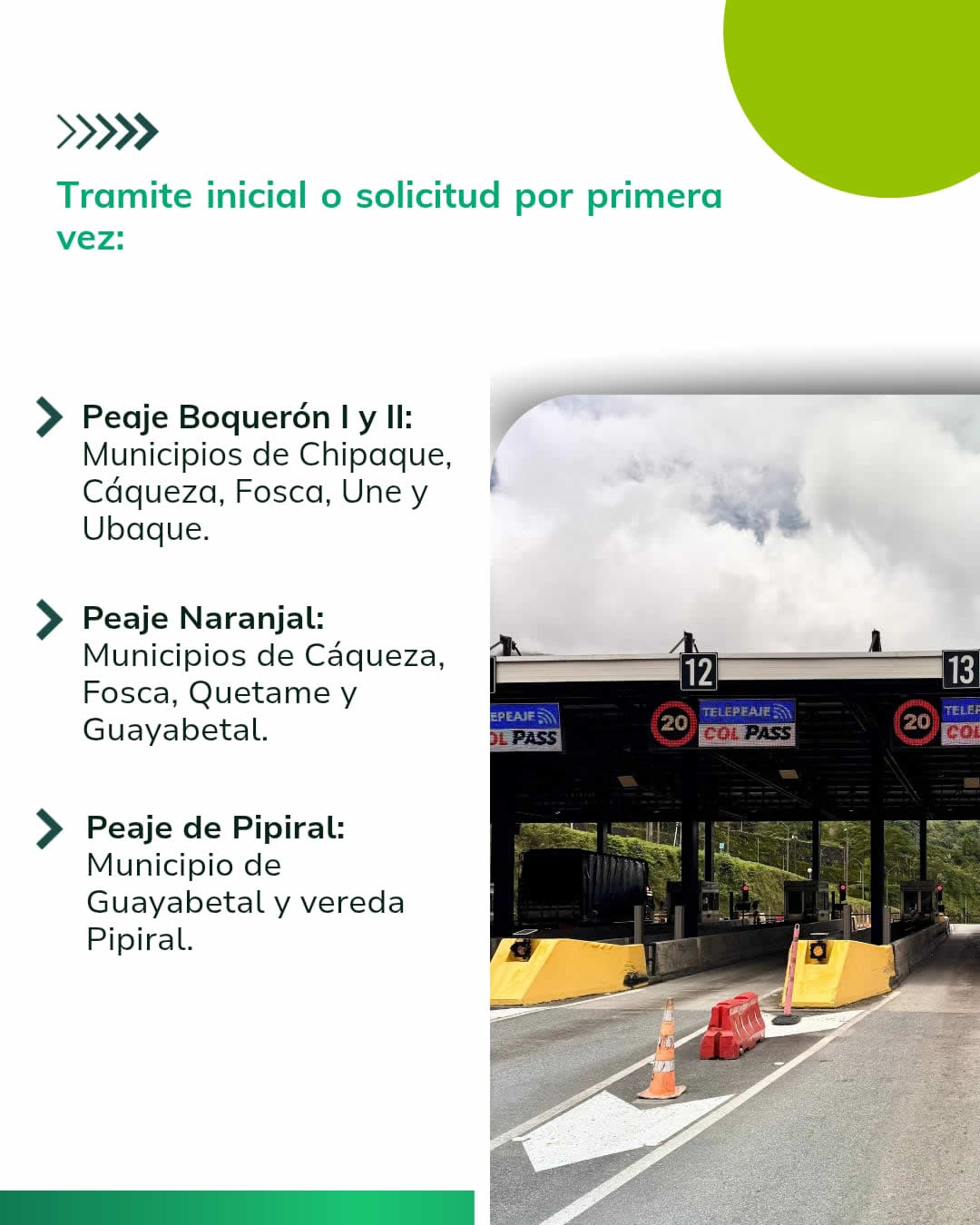 Trámite inicial o solicitud por primera vez para Peaje Boquerón I y II, Peaje Naranjal y Peaje de Pipiral